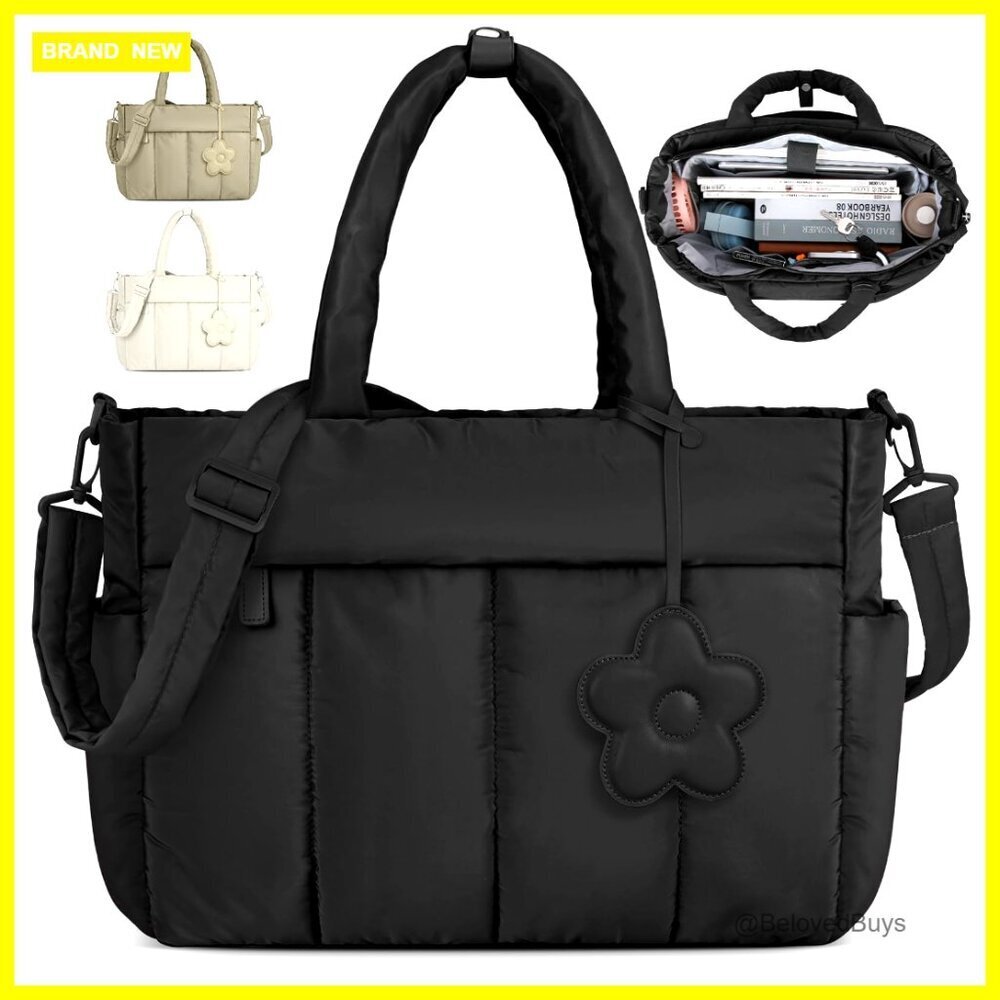 15.6 Inch Puffer Laptop Tote Bag Lightweight Quilted Work Travel Briefcase